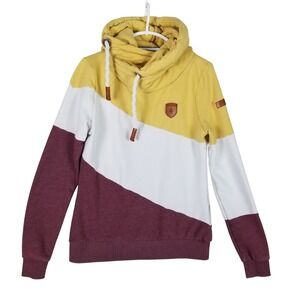 Wanakome Hoodie Women Medium Yellow Colorblock Cowl Neck Pullover 291s